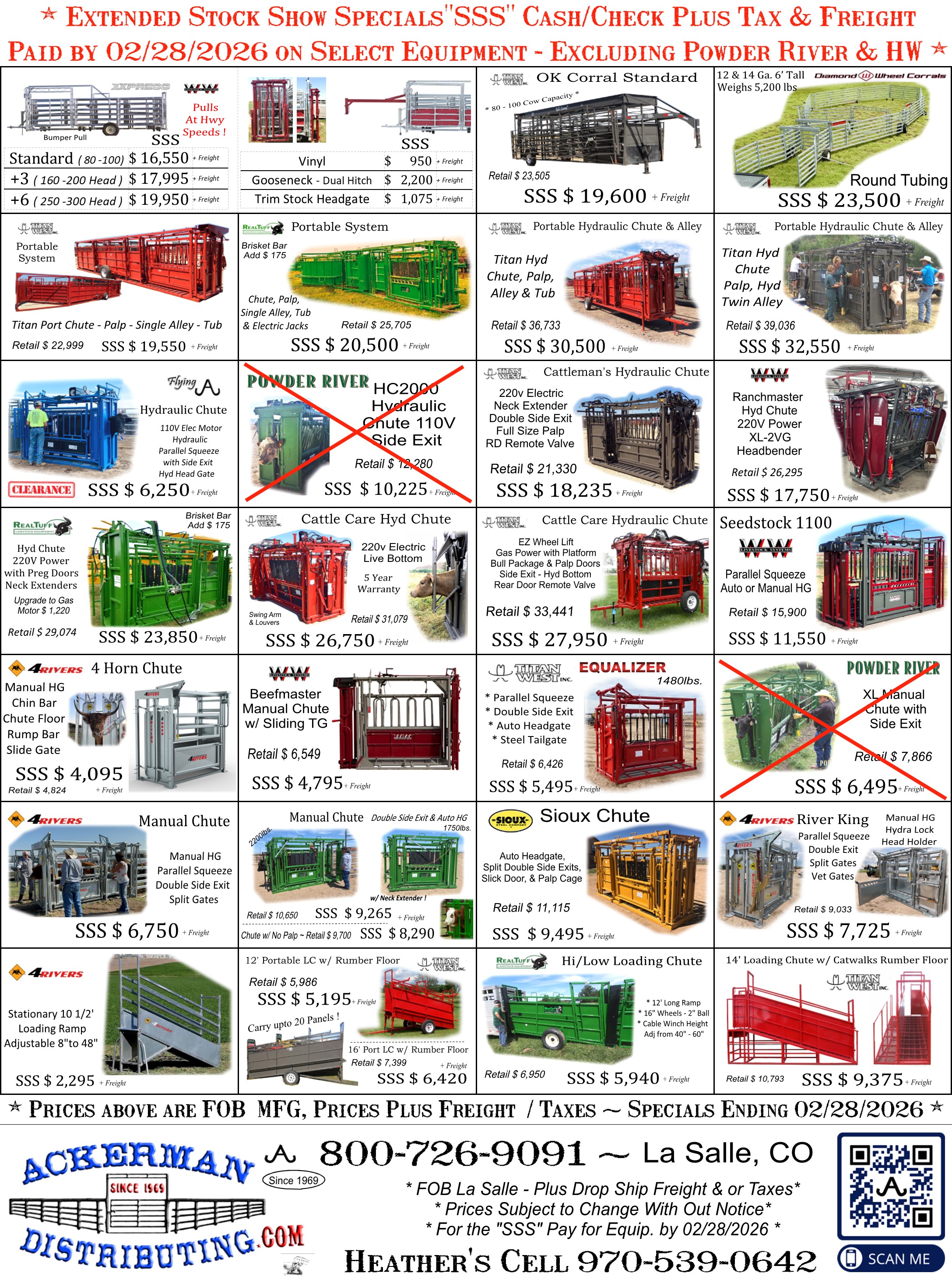 The “SSS” Stock Show Specials have been Extended to 2/28! On Select Equipment Call to Check - Excluding Powder River & HW! NATIONWIDE PRICING